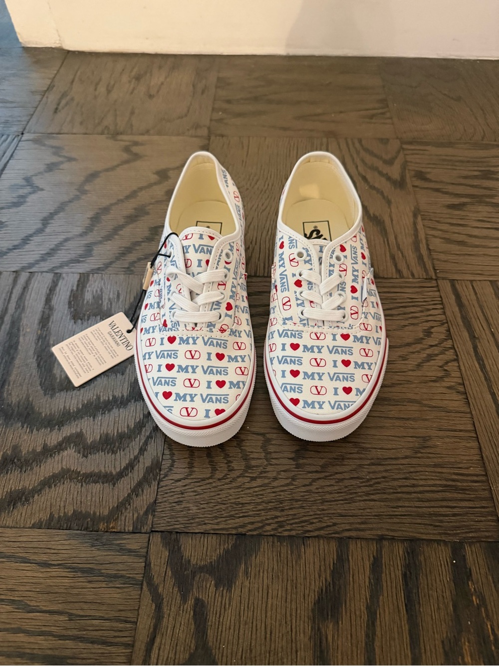 Valentino X Vans Garavani White Sneakers with Red & Blue Logo Print 38